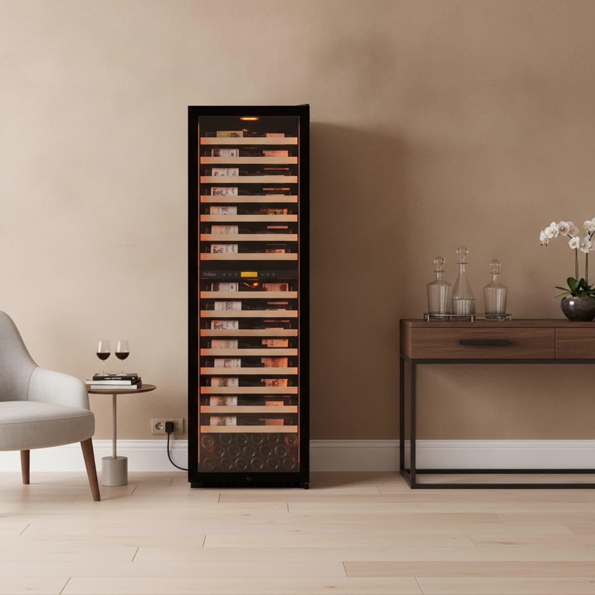 MS Noble 152 bottles - Metal shelves with wood front - 2 zone - black