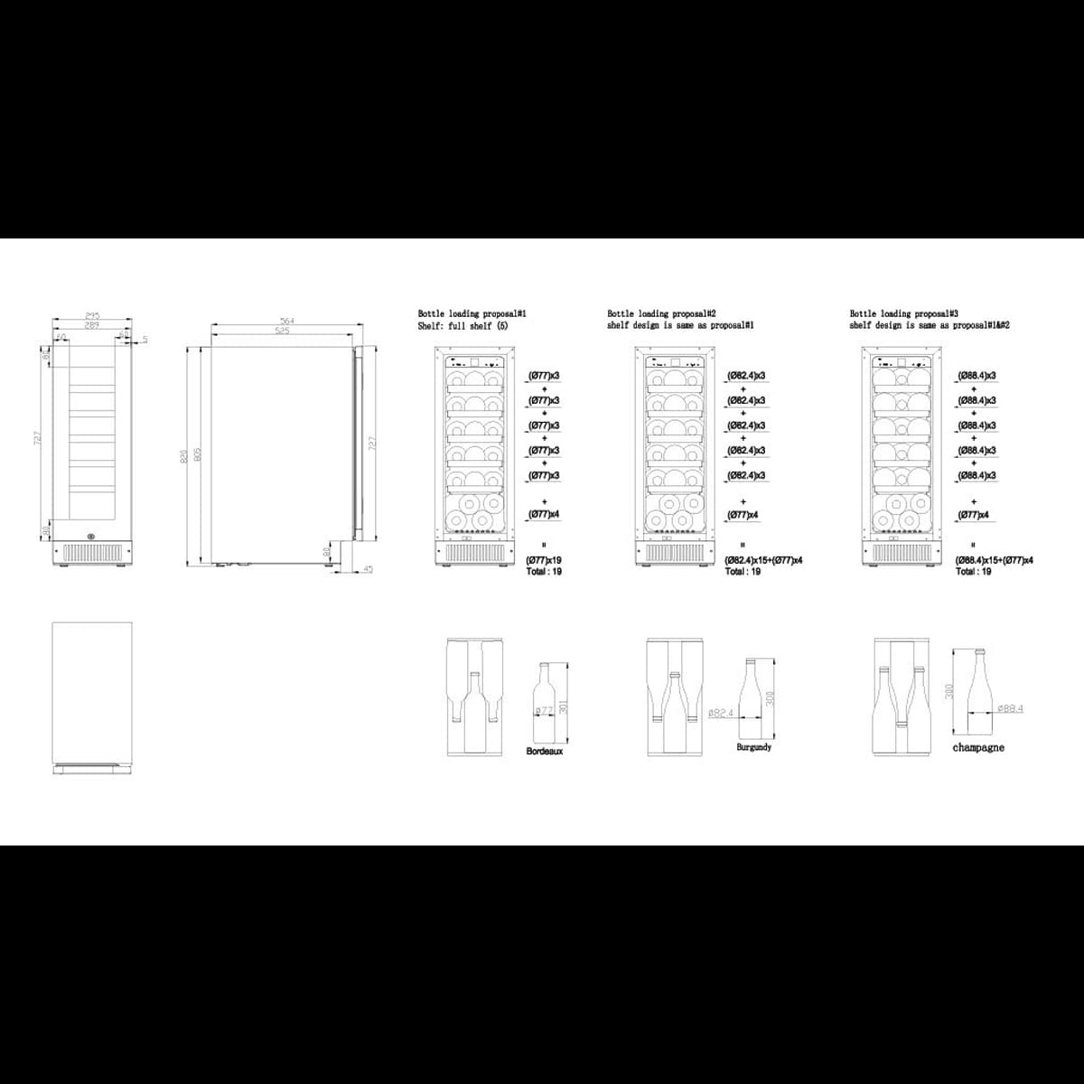 Noble 19 bottles - Single zone - Black glass front